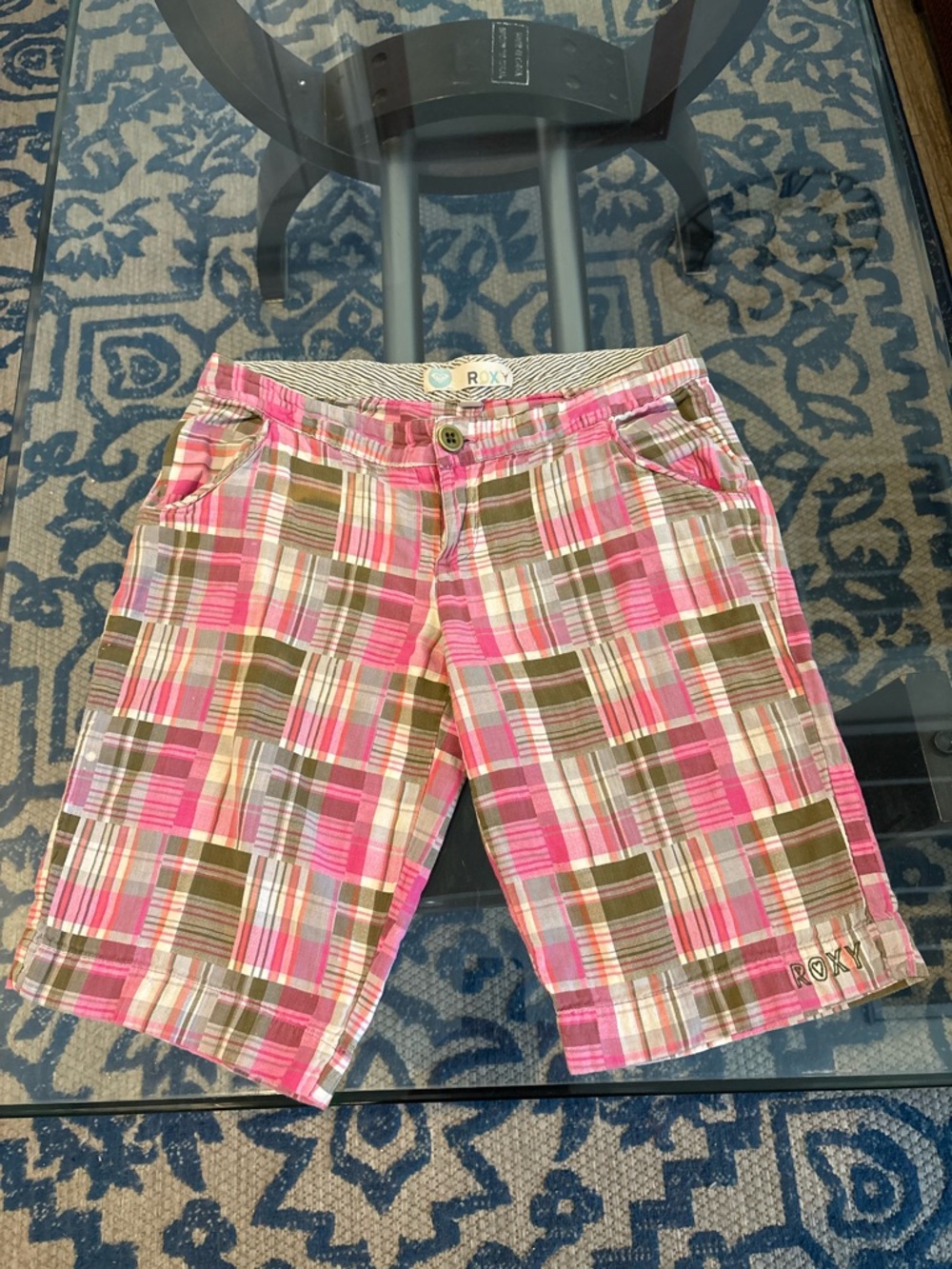 Y2K Roxy plaid Bermuda shorts pink and green
